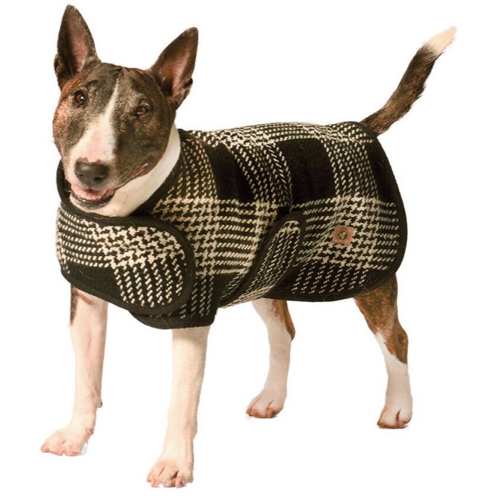 Chilly Dog Black and White Plaid Wool Dog Blanket Winter Coat Sizes XS-XXL